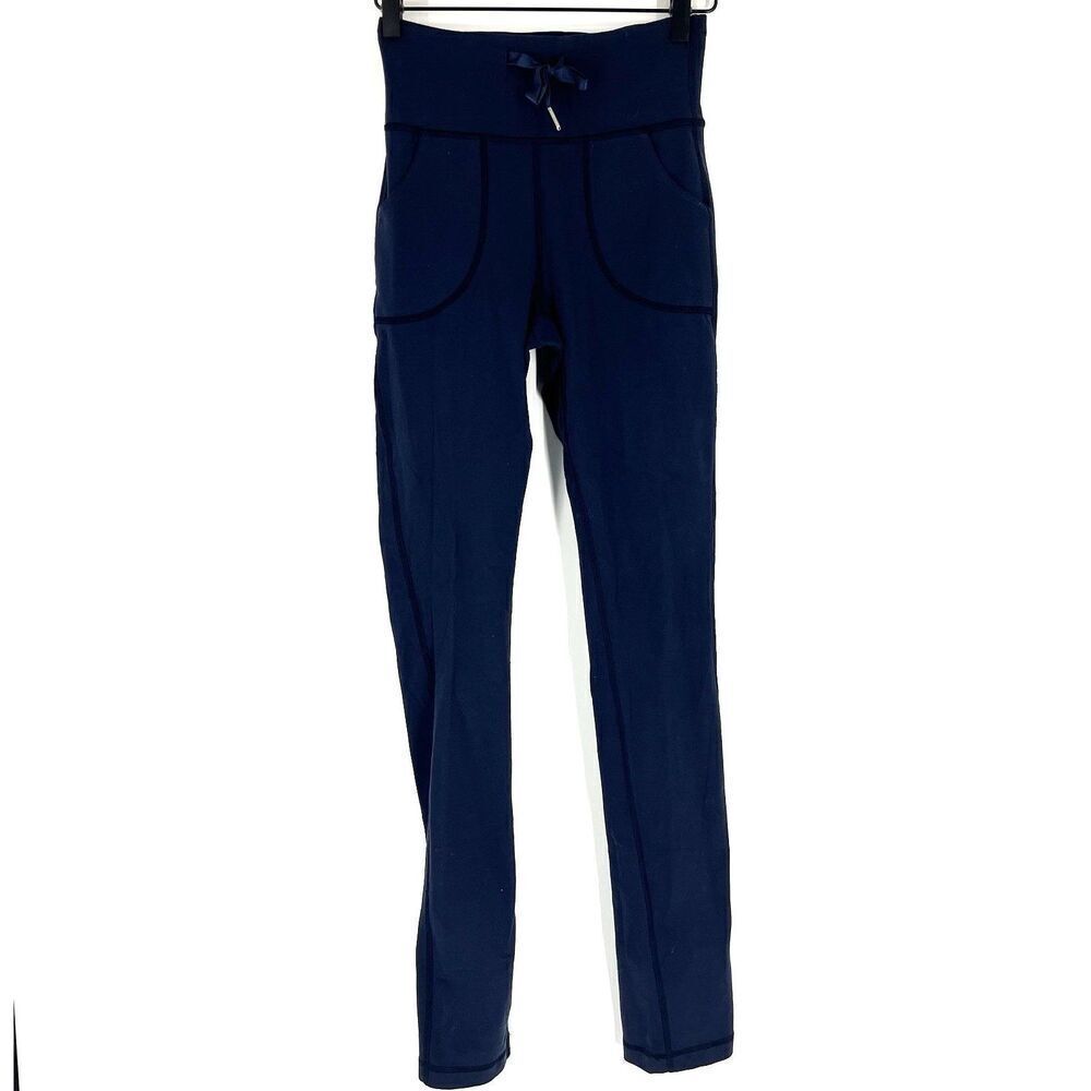 Lululemon Skinny Will Pant Size 4 Womens Navy Drawstring Pocket High Rise Knit